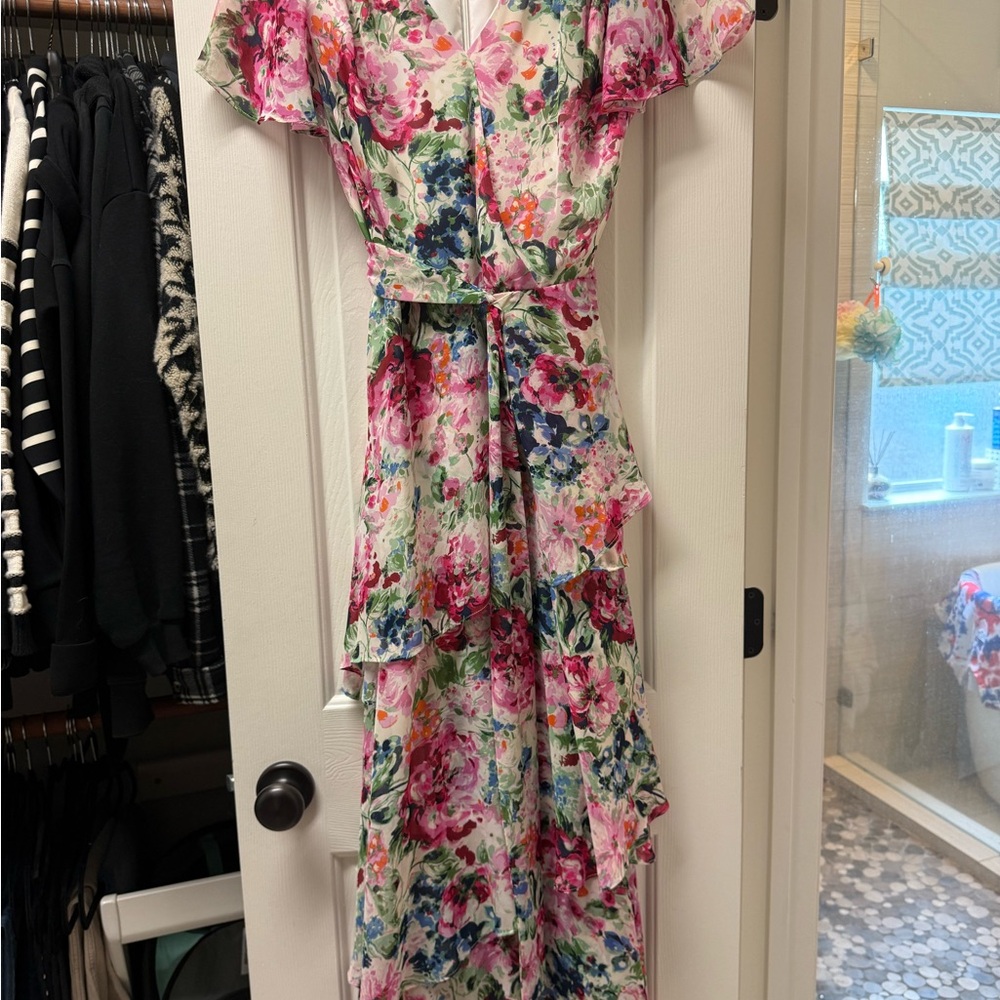 Tahari Floral Maxi Dress with Ruffle Sleeves